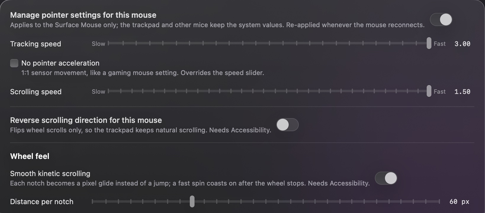 Pointer and Scroll tab