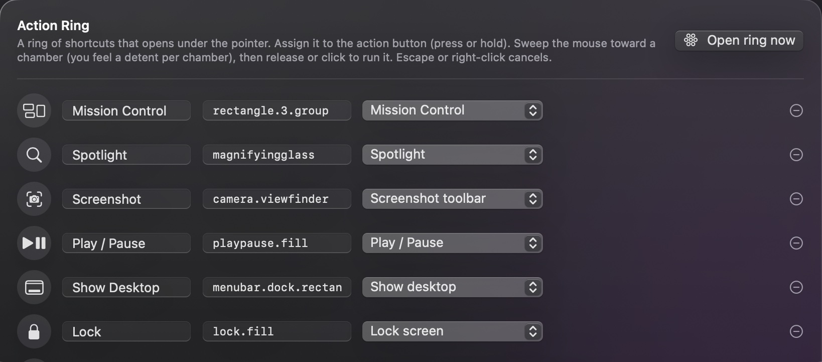 Action Ring editor